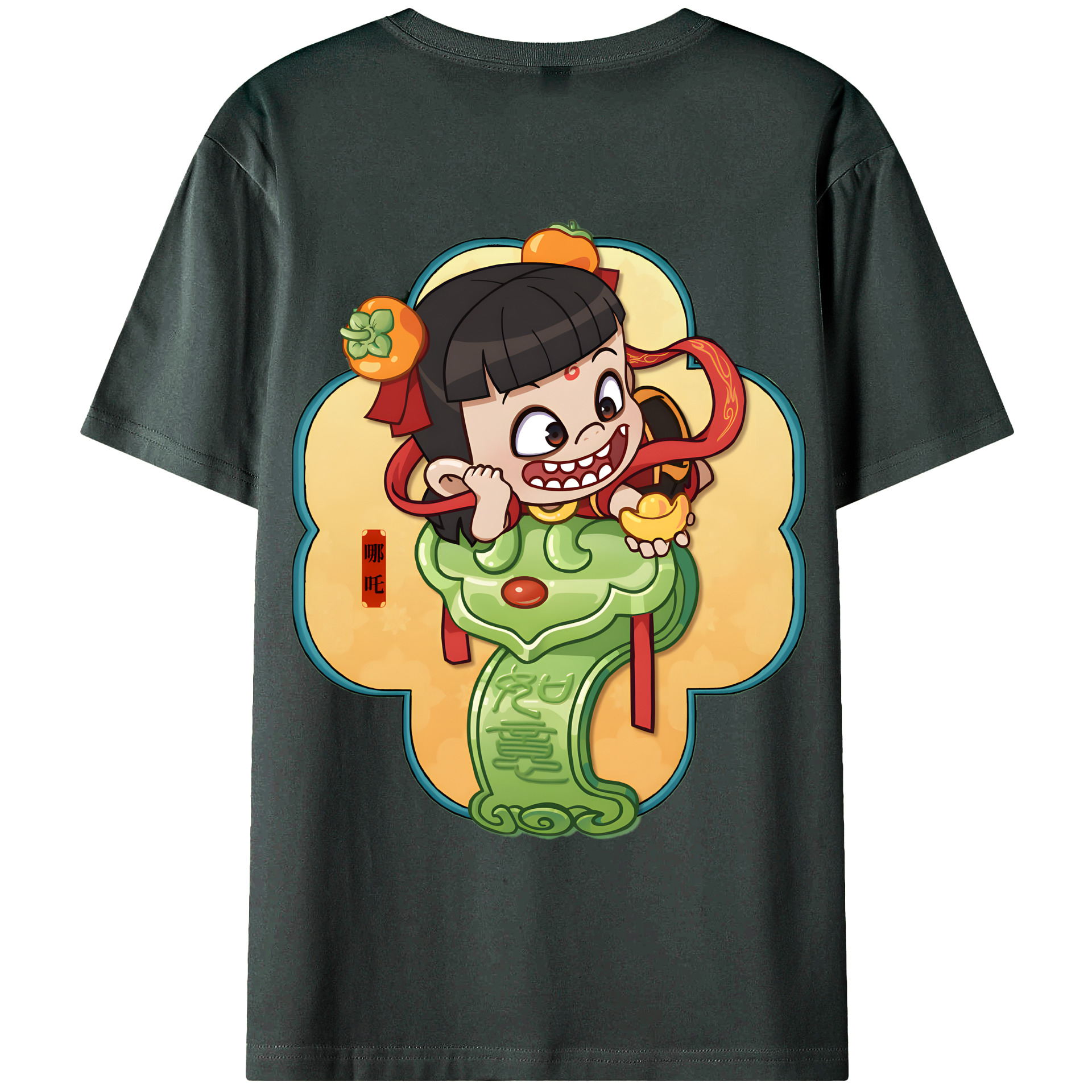 （画像用） Ne Zha 2 ナタ 魔童の大暴れ 綿100％ メンズ半袖Tシャツ（バックプリント） 通気性